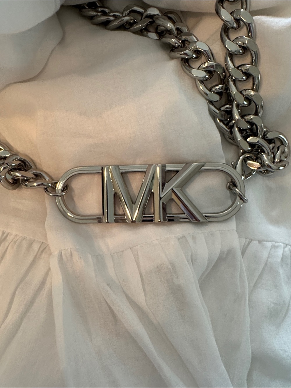 Michael Kors White Halter Tiered Maxi Dress with Silver Accent Belt - Picture 6 of 6